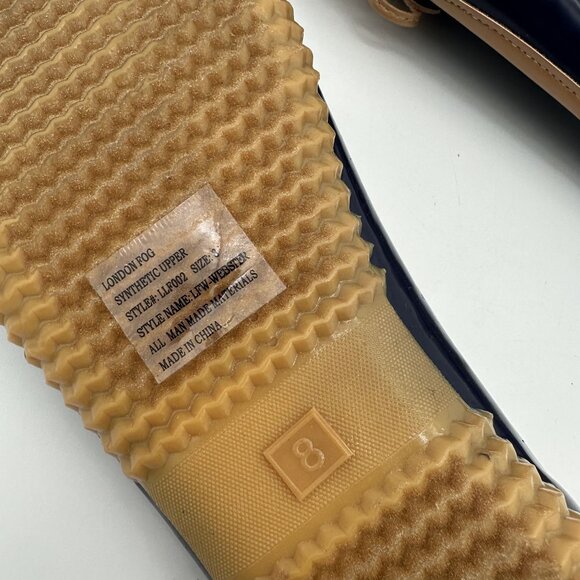 London Fog Womens Navy & Tan Bow Rain Shoes Size 8 Rubber Sole - Picture 7 of 8